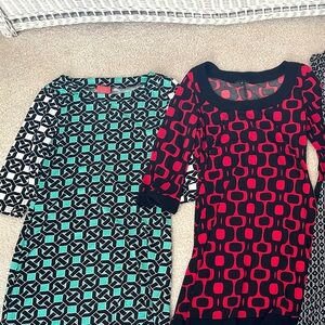 Two geometric dresses